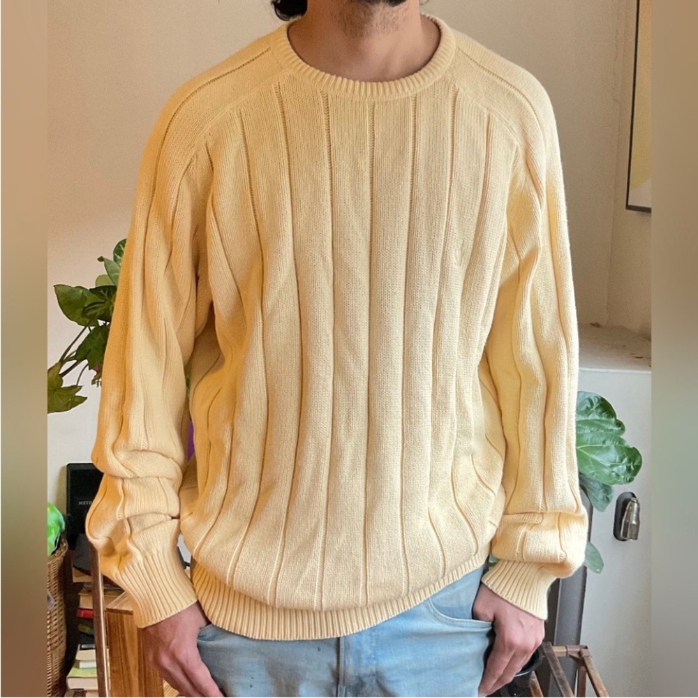 NAUTICA Light Yellow Crewneck 100% Cotton Ribbed Knit Sweater XL NWOT - Picture 2 of 12